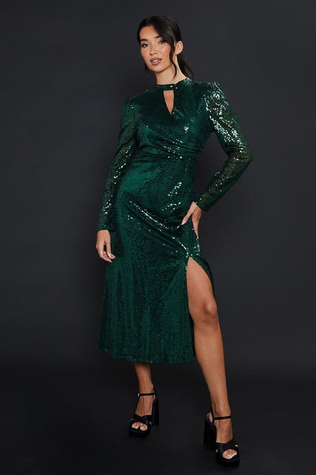 Sequin Keyhole Midi Dress