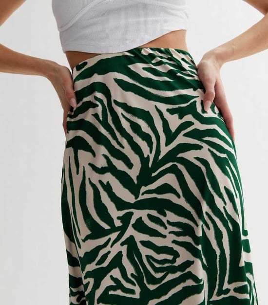 Animal Print Satin Bias Cut Midi Skirt