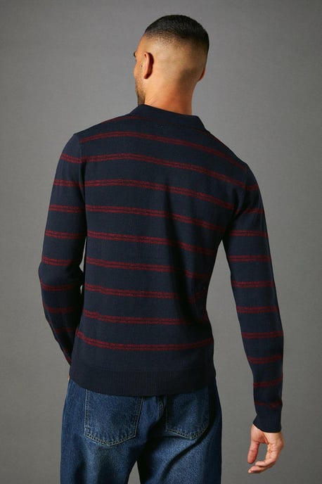 Stripe Long Sleeve Knitted Polo