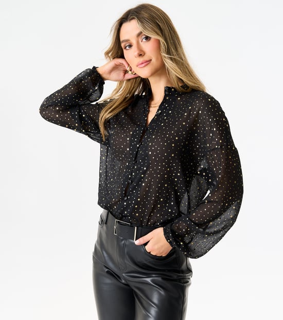 Star Print Button Through Blouse