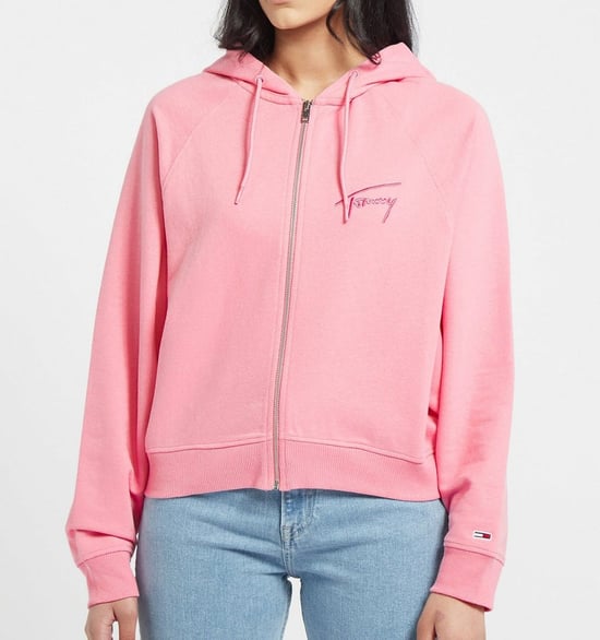 Women's Tommy Hilfiger Signature Boxy Zip Hoody in Pink - Image 2
