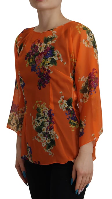 Dolce & Gabbana Orange Floral Print Long Sleeve Women's Blouse - Image 4