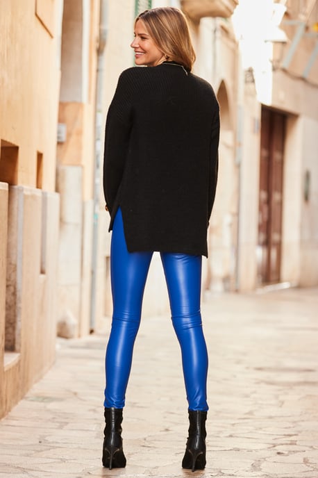 Cobalt Blue Leather Look Premium Biker Legging