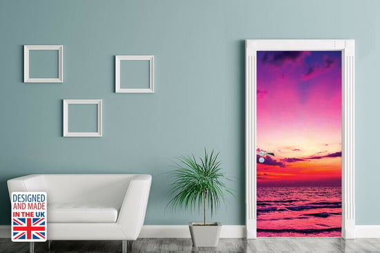 Sunset At Sea Self-Adhesive Door Mural Sticker For All Europe Size 90Cm X 200Cm