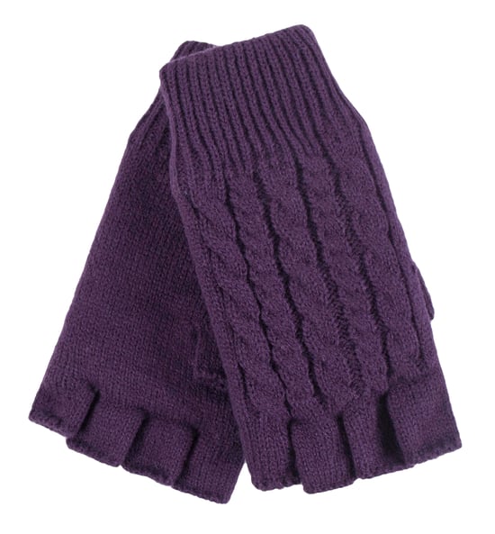 Heat Holders - Kabelgebreide dameshandschoen zonder vingers - Donkerpaars - Image 1