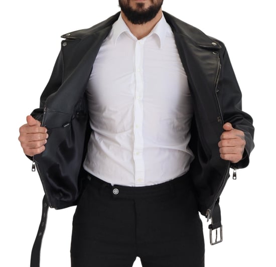 Dolce & Gabbana Svart Läder Bikerjacka med Dragkedja för Herr - Image 6