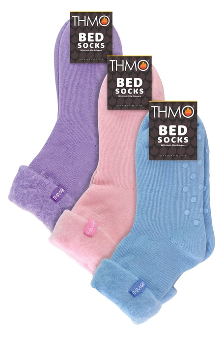 3 Pack Ladies Bed Socks with Grips | THMO | Non Slip Fleece Cosy Slipper Socks - Multicolour - Image 2