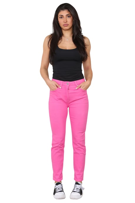 M&Co Womens High Rise Tapered Straight Leg Mom Jeans in Pink - Image 6