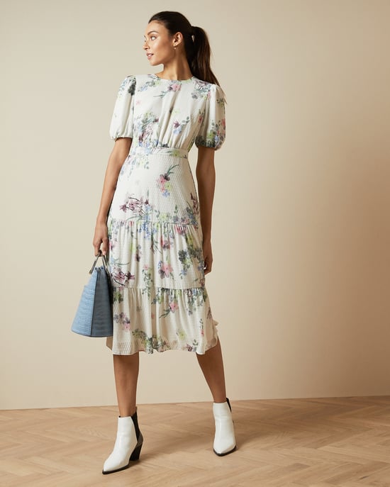Ted Baker Grove Pergola Puff Sleeved Midi Dress, Ivory