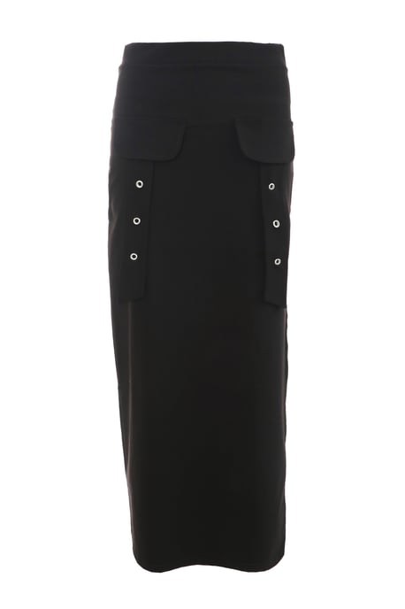 Black Cargo Style Midi Skirt
