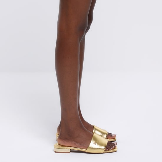 River Island Womens Sliders Gold Wide Fit Padded