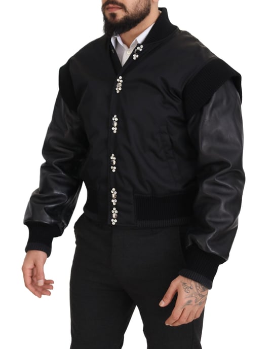 Dolce & Gabbana Svart Nylonkristaller Knappar Mäns Jacka - Image 5