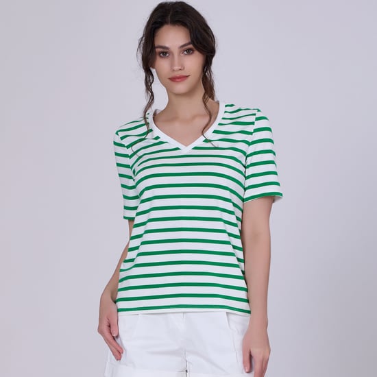 V nekstrepen katoen t-shirt - Image 3