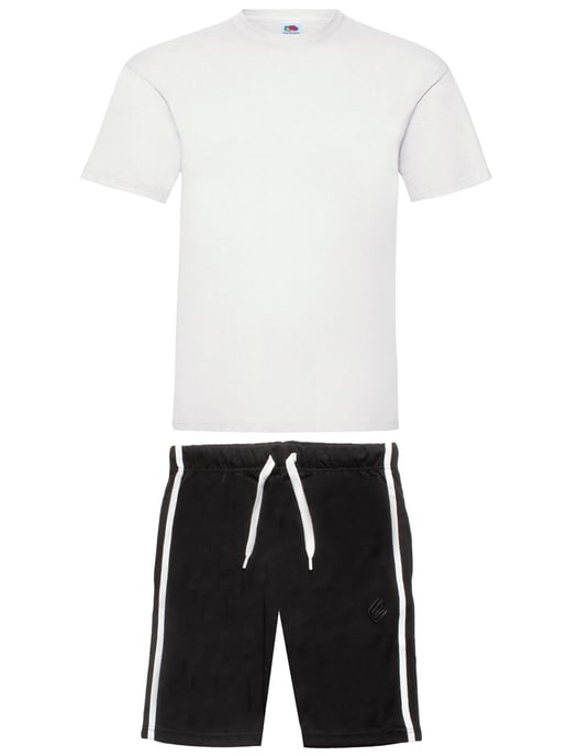 Enzo | Mens T-Shirt & Shorts Loungewear Set - White/Black - Image 1