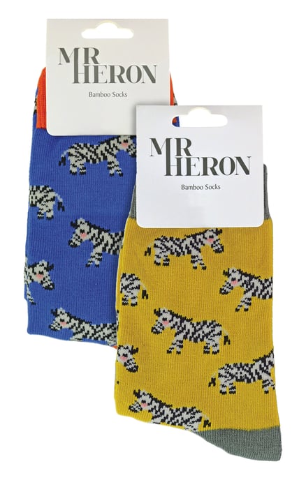 Mr Heron - 2 Pairs Boys Bamboo Animal Patterned Socks - Zebra - Image 2