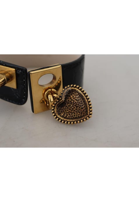 Dolce & Gabbana Women's Black Dauphine Leather DG Heart Key Ring Bracelet - Image 4