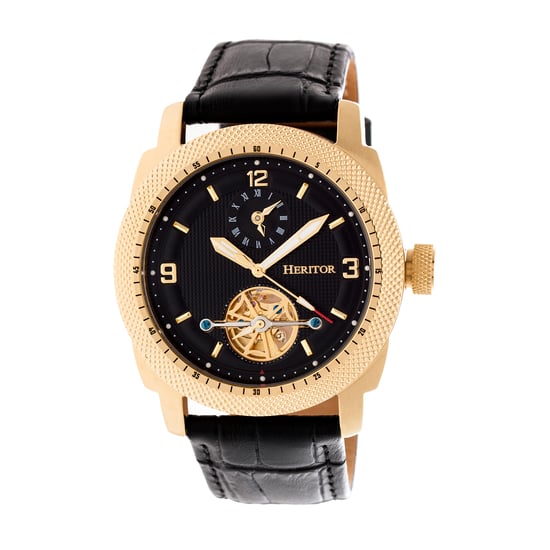 Heritor Automatic Helmsley Semi-Skeleton Leather-Band Watch - Image 1