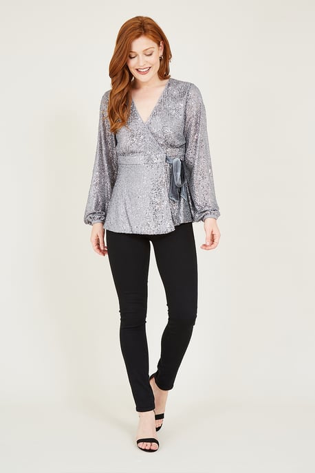 Sequin Wrap Silver Top
