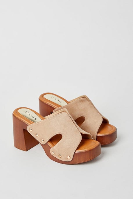 Melanie High Heel Wood Effect Clog Mule Sandals