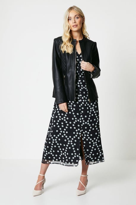 Petite Black Faux Leather Seam Detail Jacket - Image 2