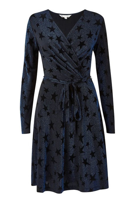 Yumi Plus Size Star Velour Navy Wrap Dress