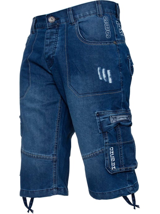 Enzo Mens Cargo Combat Denim Shorts - Image 1