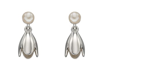 Elements Silver Womens 925 Sterling Silver Freshwater Pearl Flower Drop Stud Earrings E5683W