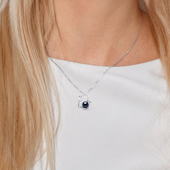 LOVE necklace Freshwater Pearl 8-9mm Black 925