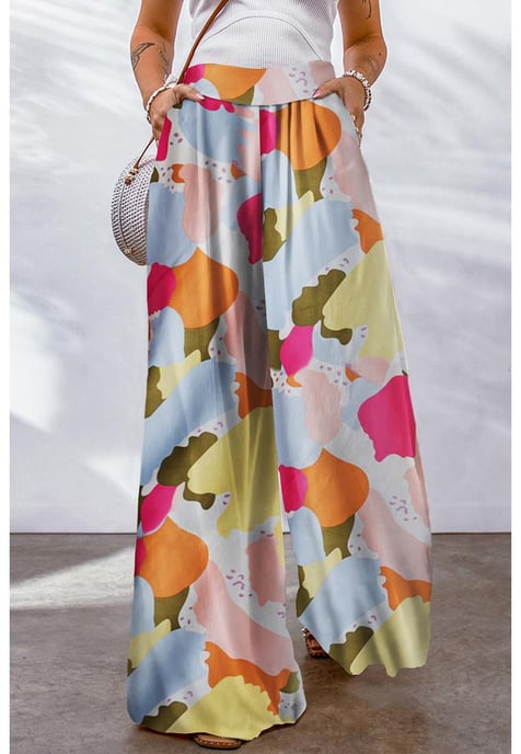 Women's Color Palette Print Wide Leg Pants in Multicolor - Image 1
