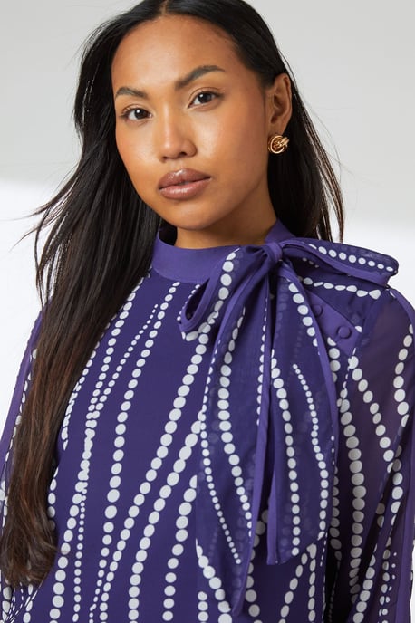 Navy Spot Contrast Detail Top