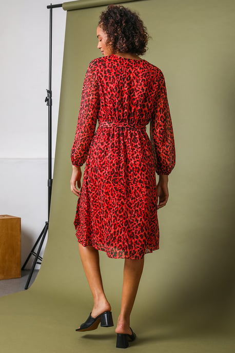 Animal Print Belted Wrap Dress