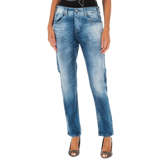Long denim pants with straight hem cut 10DBF0667 woman