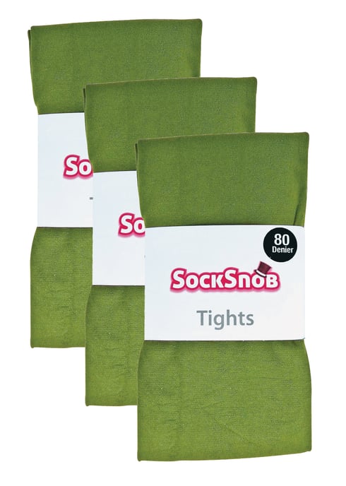 3 Pair Multipack Womens Coloured Opaque 80 Denier Tights | Sock Snob | Plain Block Colour Tights - Khaki - Image 2