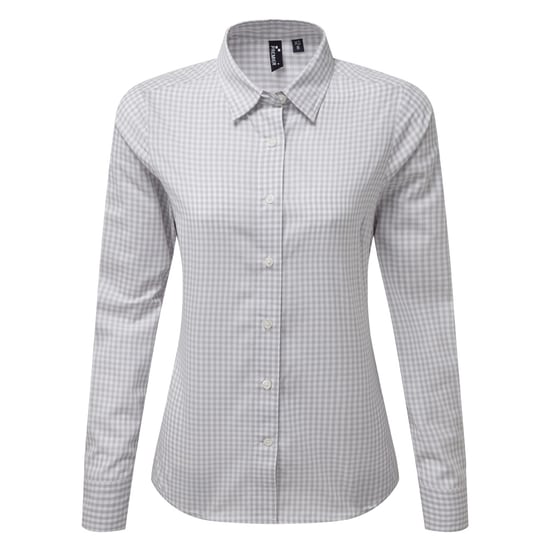 Premier Dames/dames Maxton Check Shirt met lange mouwen (Zilver/Wit) - Image 1
