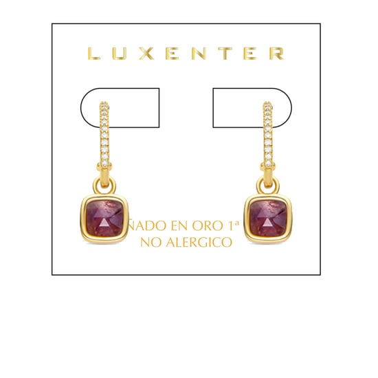 Luxenter Ourhis Earrings with Purple Crystal finished in 18K Yellow Gold