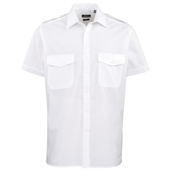 Premier Heren Korte Mouw Piloot Werk Shirt (Wit) - Image 1