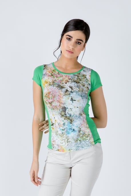 Green Short Sleeve Floral Print Top