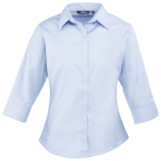 Premier 3/4 Sleeve Poplin Blouse / Plain Work Shirt (Light Blue) - Image 1