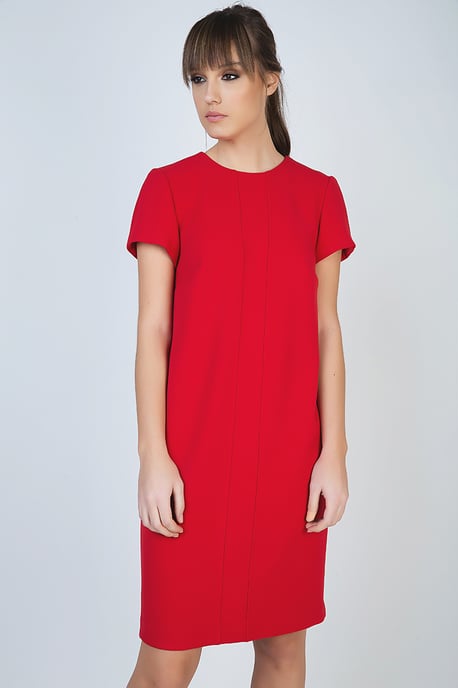 Short Sleeve Red Dress with Panel Detail