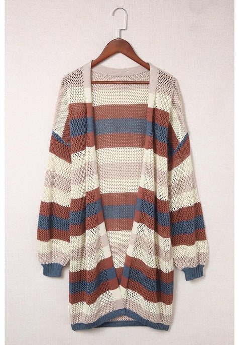 Women's Color Block Hollowed Knit Cardigan in Blue - Image 1