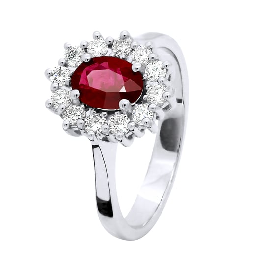 DIADEMA - Ring - Ruby surrounded by Diamonds - White Gold