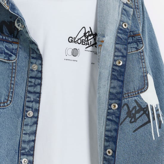 River Island Boys Overshirt Set Blue Denim Graphic