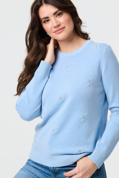 Light Blue Floral Gemstone Embellished Jumper - Image 5