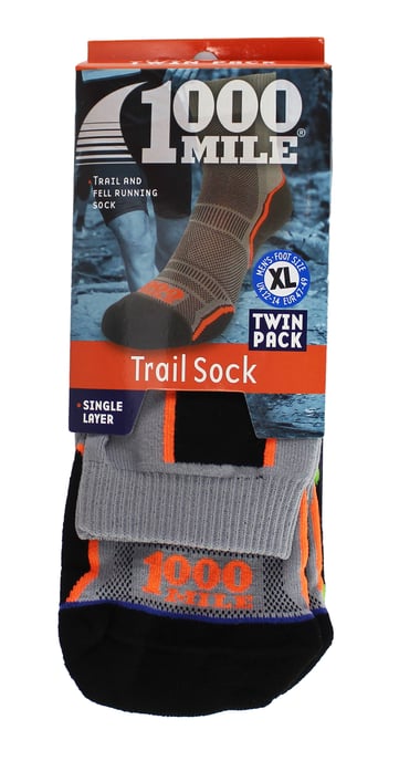 1000 Mile - 2 Pack Mens Trail Single Layer Moisture Wicking Merino Wool Socks - Grey - Image 2