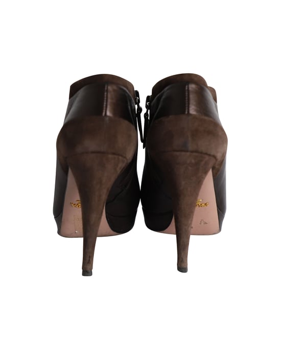 Prada Suede-Trim Booties in Brown Leather - Image 4