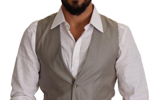 Dolce & Gabbana Heren Beige Wol Enkelvoudig Geknoopt Vest - Image 4