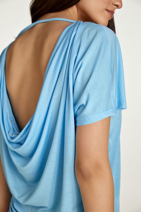 Sky Blue Tencel Draped Back Tee