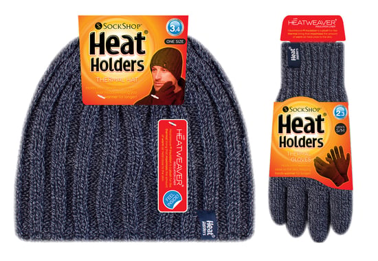 Mens Thermal Hat & Glove Set for Winter | Heat Holders | Fleece Lined - Navy - Image 2