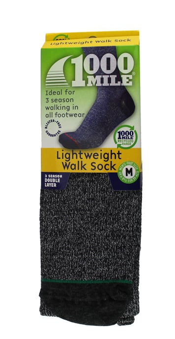 1000 Mile - Mens Lightweight Walking Repreve Moisture Wicking Anti Blister Socks - Charcoal Marl - Image 2