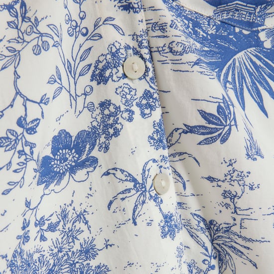 River Island Womens Shirt Blue Floral Long Sleeve